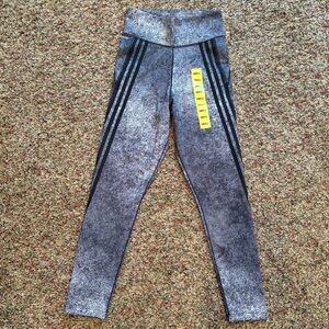 NWT Small Adidas Feel Brilliant 7/8 Tights Gray Black Speckle Three Stripe